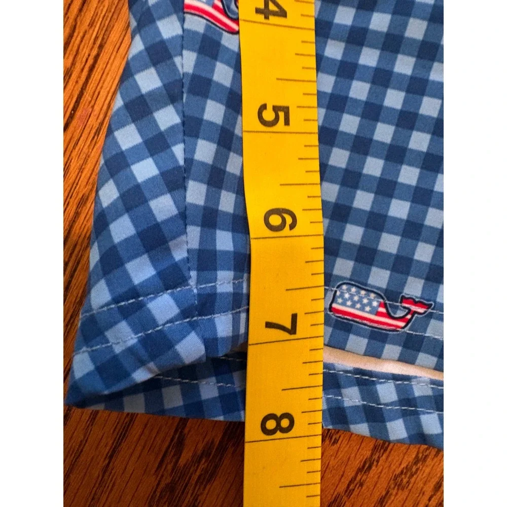 Vineyard Vines Mens Blue Gingham American Flag Whale Swim Trunks Size M
